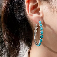 Turquoise Bohemian Hoop Earrings Silvery Plated Jewelry for Girls