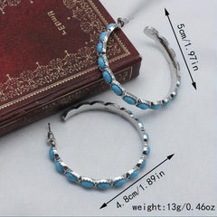 Turquoise Bohemian Hoop Earrings Silvery Plated Jewelry for Girls
