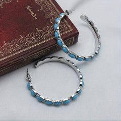 Turquoise Bohemian Hoop Earrings Silvery Plated Jewelry for Girls
