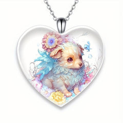 Love Puppy Print Pendant Necklace For Kids Daughters Anniversary Christmas Gift