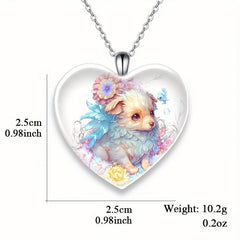 Love Puppy Print Pendant Necklace For Kids Daughters Anniversary Christmas Gift