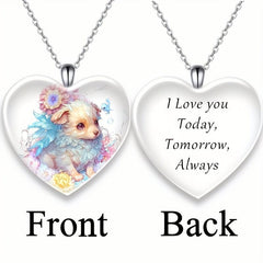 Love Puppy Print Pendant Necklace For Kids Daughters Anniversary Christmas Gift