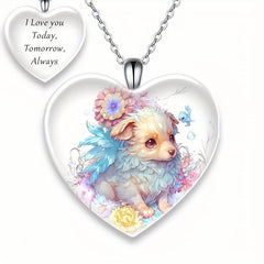 Love Puppy Print Pendant Necklace For Kids Daughters Anniversary Christmas Gift