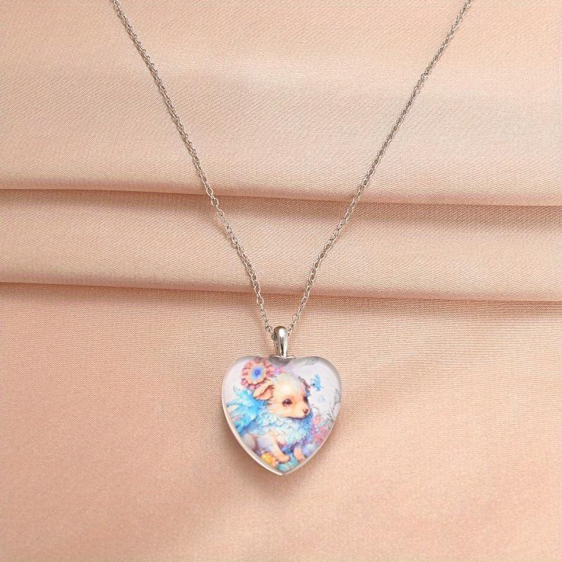 Love Puppy Print Pendant Necklace For Kids Daughters Anniversary Christmas Gift