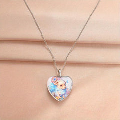 Love Puppy Print Pendant Necklace For Kids Daughters Anniversary Christmas Gift