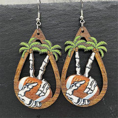 Western Cactus Dot Dangle Earrings Bohemian Style Wood Tear Drop Cowgirl Gift