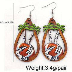 Western Cactus Dot Dangle Earrings Bohemian Style Wood Tear Drop Cowgirl Gift