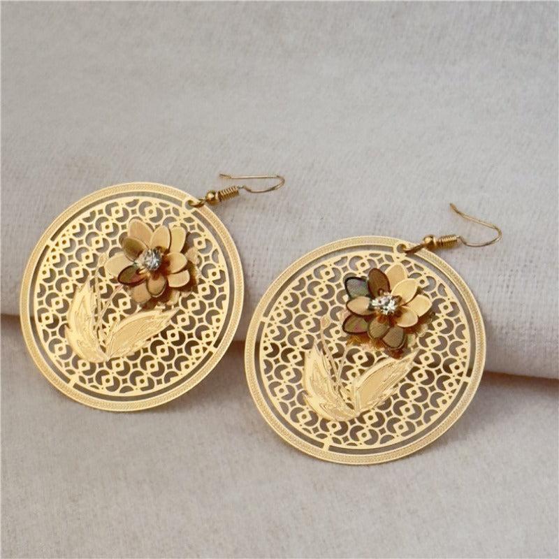 Retro Flower Earrings Hollow Design Party Jewelry Gift