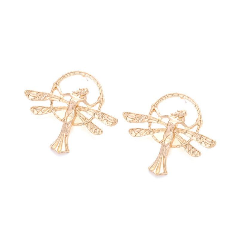 Baroque Style Retro Golden Angel Earrings Female Wings Dangle Earrings