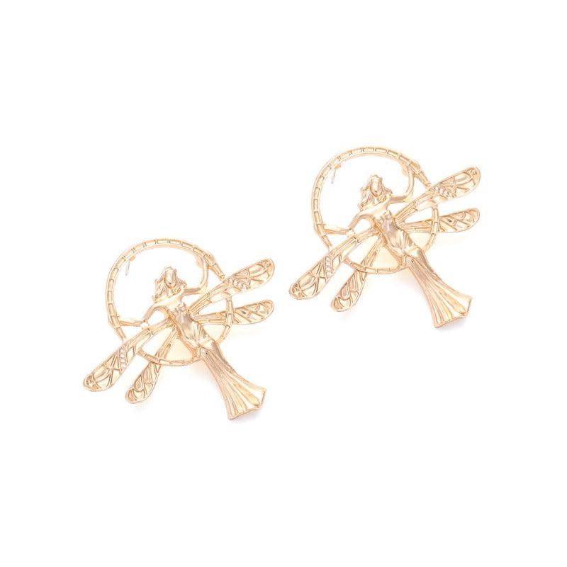 Baroque Style Retro Golden Angel Earrings Female Wings Dangle Earrings