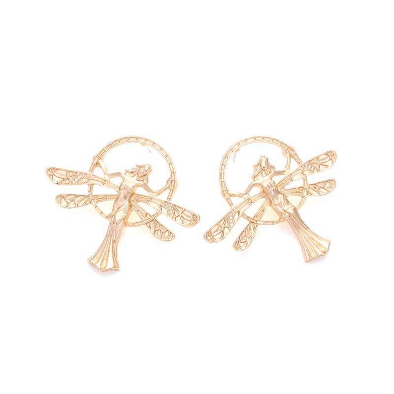 Baroque Style Retro Golden Angel Earrings Female Wings Dangle Earrings