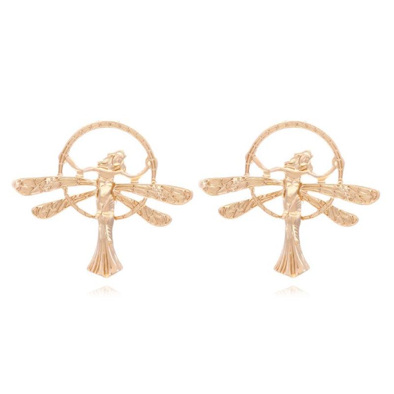 Baroque Style Retro Golden Angel Earrings Female Wings Dangle Earrings