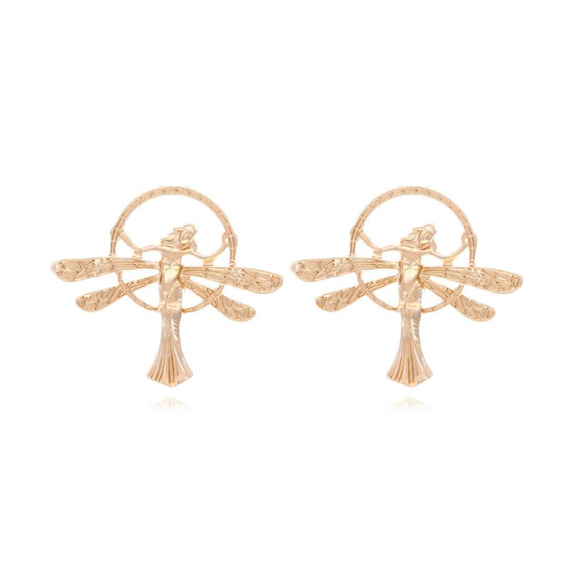 Baroque Style Retro Golden Angel Earrings Female Wings Dangle Earrings
