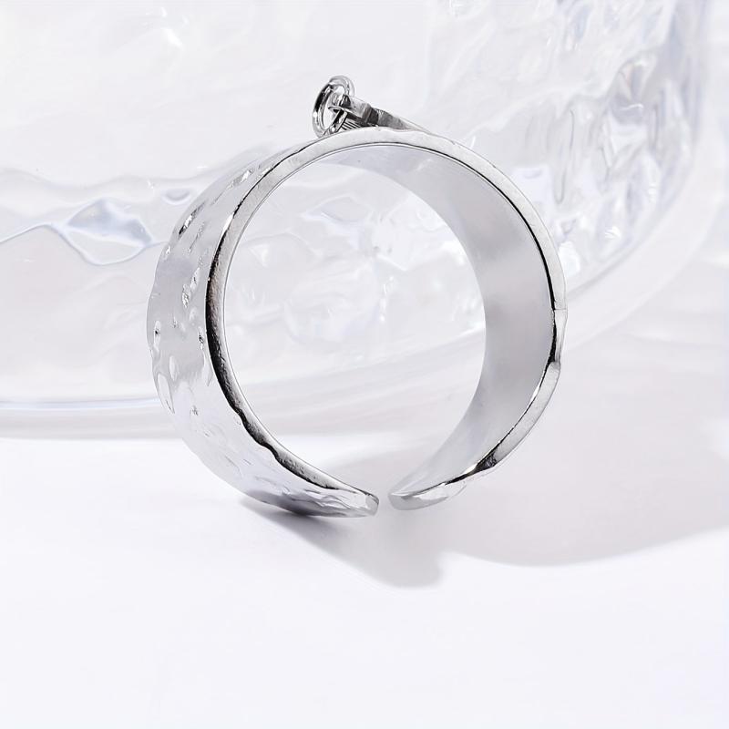 Steel Rough Pattern Ring with Angel's Wings Pendant Stainless Steel Open Ring
