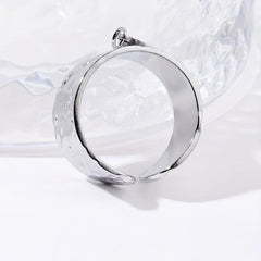 Steel Rough Pattern Ring with Angel's Wings Pendant Stainless Steel Open Ring