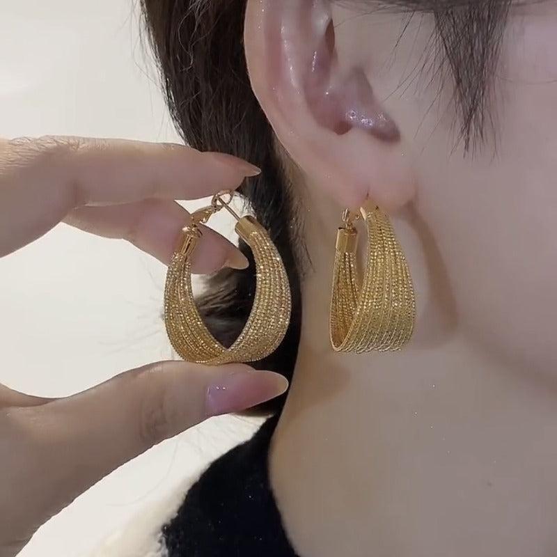 Exaggerated C shaped Golden Thread Earrings Halloween Christmas Gift
