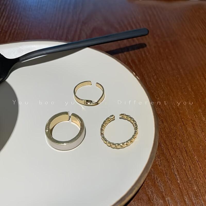 3pcs Copper Rings Set Open Adjustable Sweet Ring