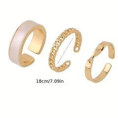 3pcs Copper Rings Set Open Adjustable Sweet Ring