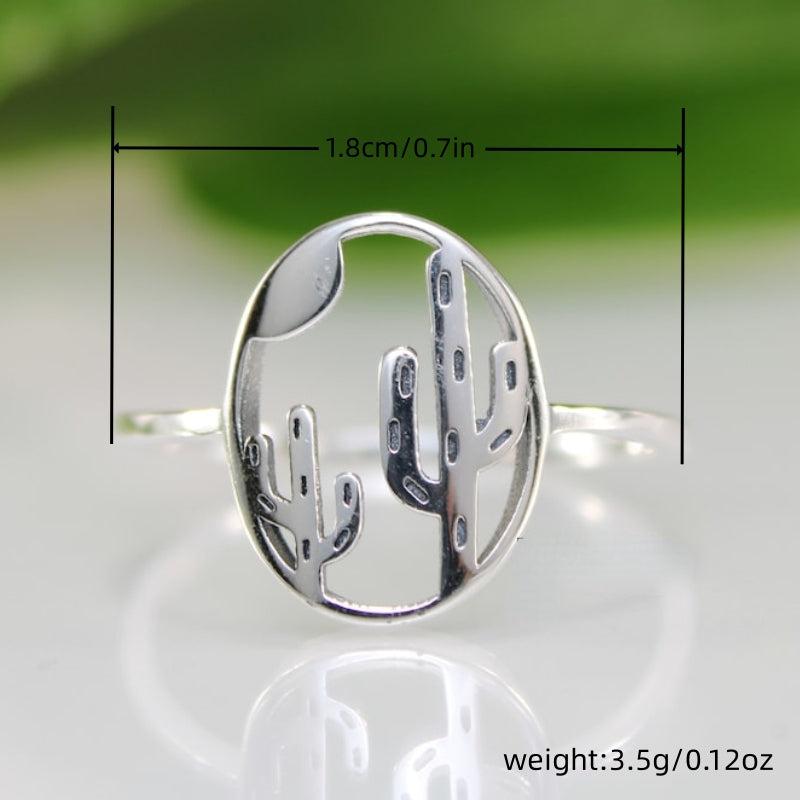 Silver Plated Cactus Moon Ring Women Girls Jewelry Gift