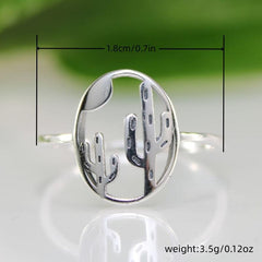 Silver Plated Cactus Moon Ring Women Girls Jewelry Gift