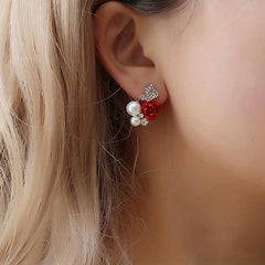 Grace Red Rose Butterfly Earrings Anti-allergic Crystal Bridal Earrings