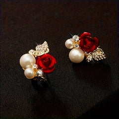 Grace Red Rose Butterfly Earrings Anti-allergic Crystal Bridal Earrings
