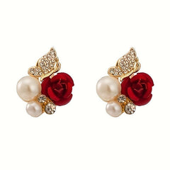 Grace Red Rose Butterfly Earrings Anti-allergic Crystal Bridal Earrings