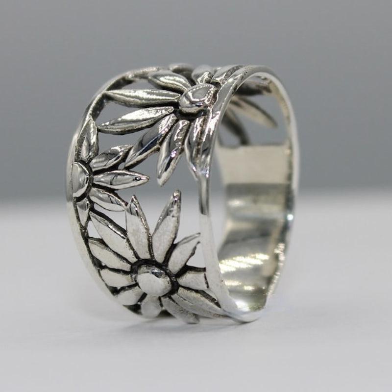 Vintage Silvery Plated Daisy Ring Party Jewelry Birthday Gift