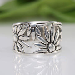 Vintage Silvery Plated Daisy Ring Party Jewelry Birthday Gift