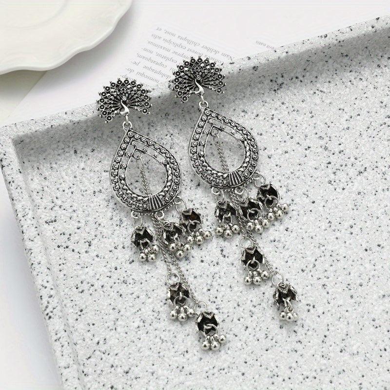 Vintage Peacock Shaped Earrings With Tassels
