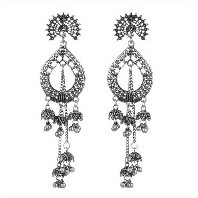 Vintage Peacock Shaped Earrings With Tassels