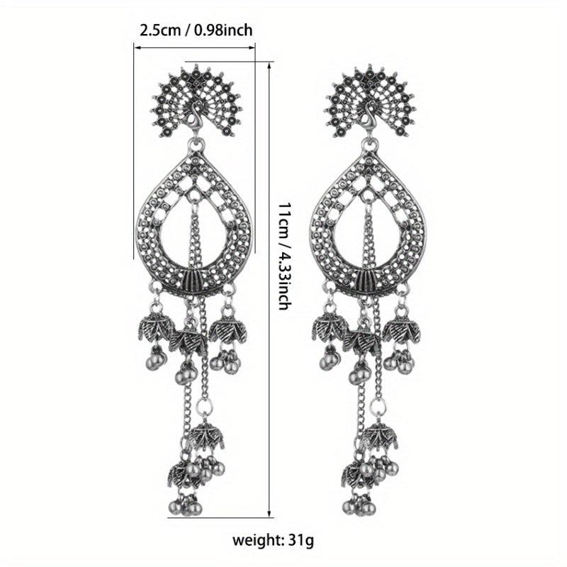 Vintage Peacock Shaped Earrings With Tassels