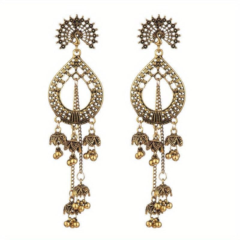 Vintage Peacock Shaped Earrings With Tassels