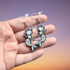Halloween Grey Skull Mermaid Tail Bone Earrings