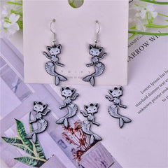 Halloween Grey Skull Mermaid Tail Bone Earrings