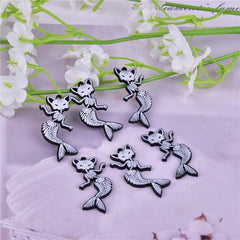 Halloween Grey Skull Mermaid Tail Bone Earrings
