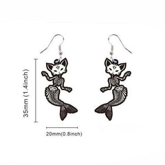 Halloween Grey Skull Mermaid Tail Bone Earrings
