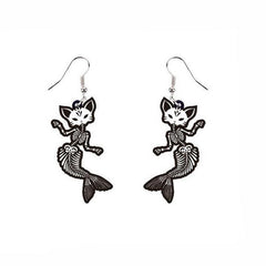 Halloween Grey Skull Mermaid Tail Bone Earrings
