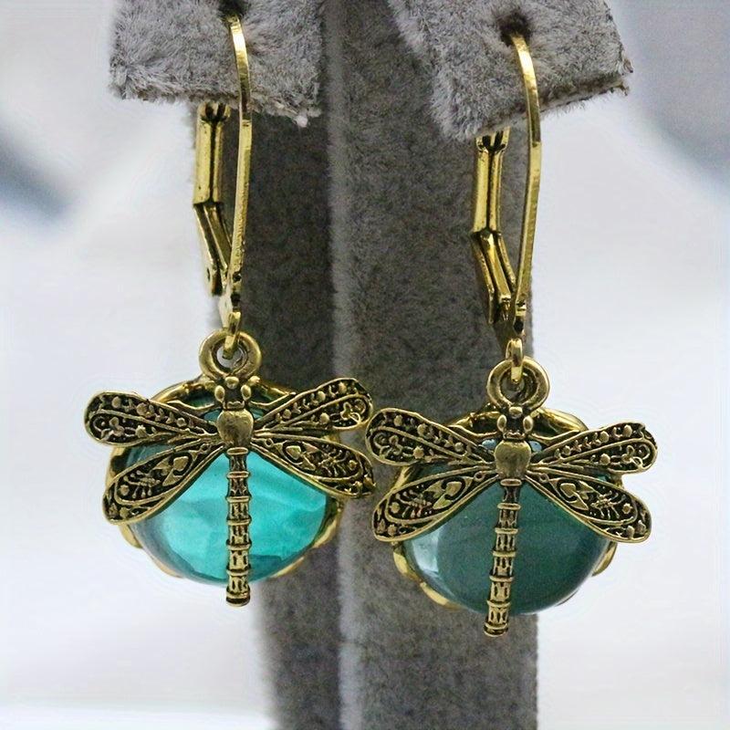 Vintage Green Dragonfly Earrings for Party Jewelry