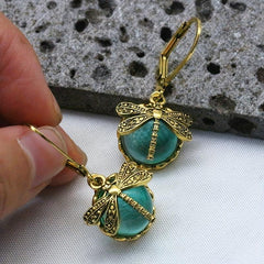 Vintage Green Dragonfly Earrings for Party Jewelry