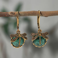 Vintage Green Dragonfly Earrings for Party Jewelry