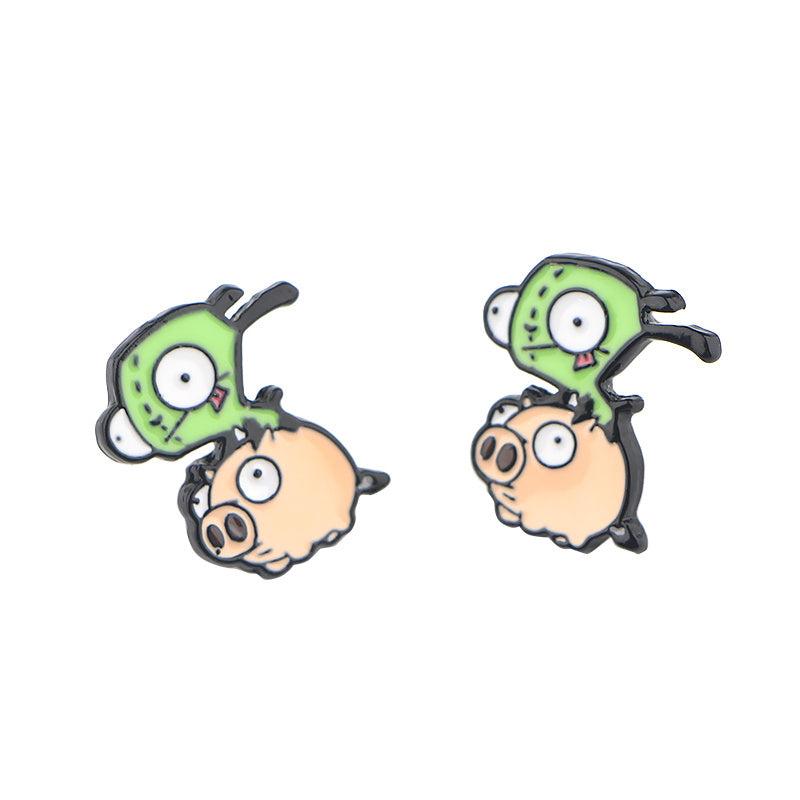 Cartoon Game Piercing Earrings Green Stud Earrings For Woman Party Jewelry