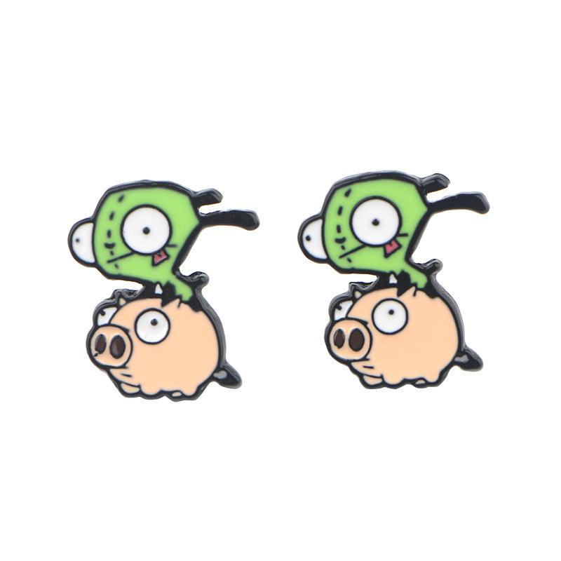 Cartoon Game Piercing Earrings Green Stud Earrings For Woman Party Jewelry