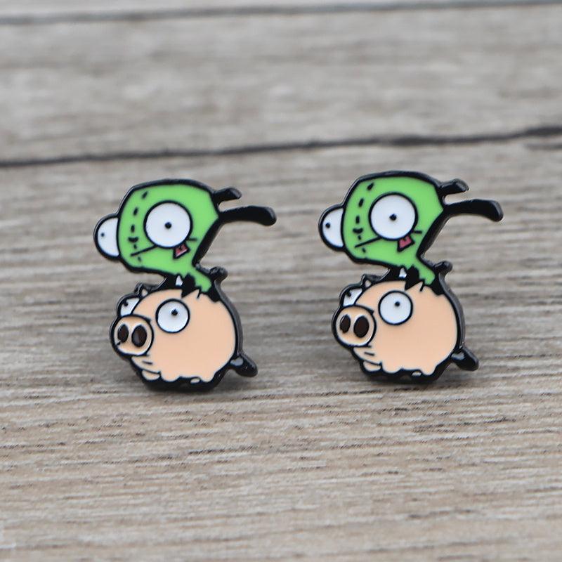 Cartoon Game Piercing Earrings Green Stud Earrings For Woman Party Jewelry