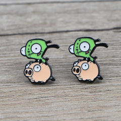 Cartoon Game Piercing Earrings Green Stud Earrings For Woman Party Jewelry