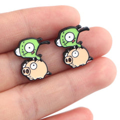 Cartoon Game Piercing Earrings Green Stud Earrings For Woman Party Jewelry