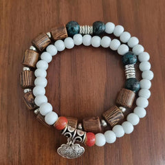 Double Ring Ceramic & Wooden Bracelet, Retro Style Couple Bracelet