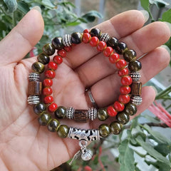 Double Ring Ceramic & Wooden Bracelet, Retro Style Couple Bracelet