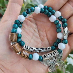 Double Ring Ceramic & Wooden Bracelet, Retro Style Couple Bracelet