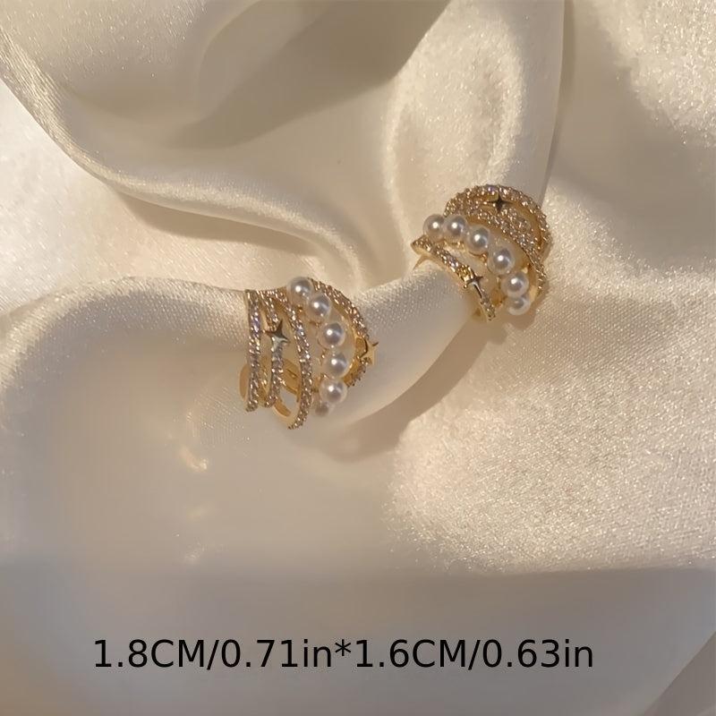Compact Micro Star Pearl C Stud Earrings
